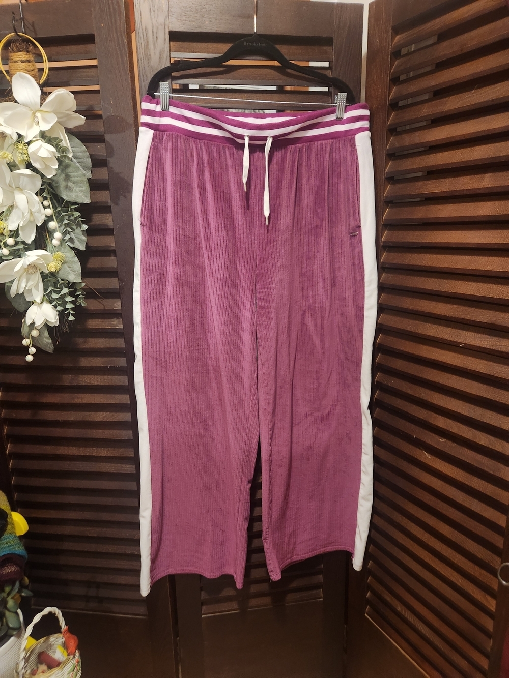 Limited Too Purple Velvet Track Pants with White Side Stripes